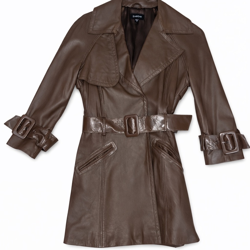 Bebe Brown Leather Trench Coat
